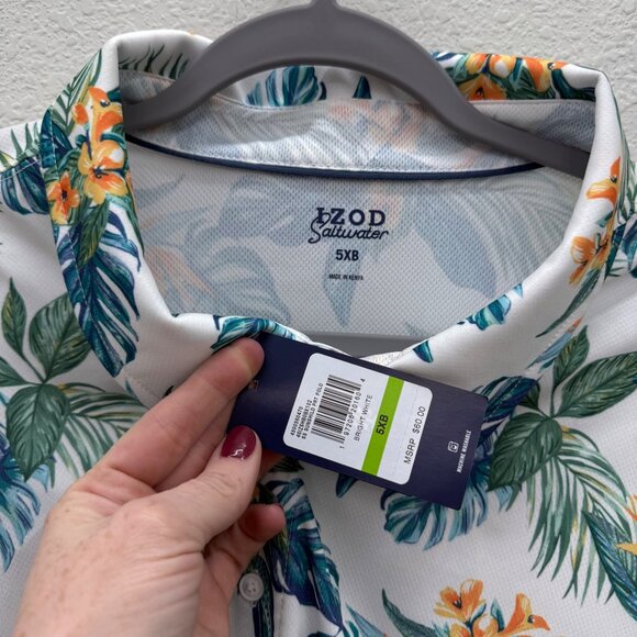 Izod Floral Leaf Sunshield Performance Short Sleeve Polo Shirt Mens size 5XB NEW - Picture 2 of 4
